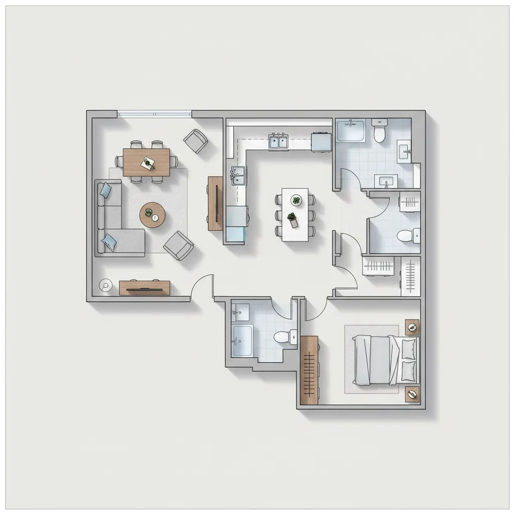 Clear apartment floor plan layout with furniture placement and room flow