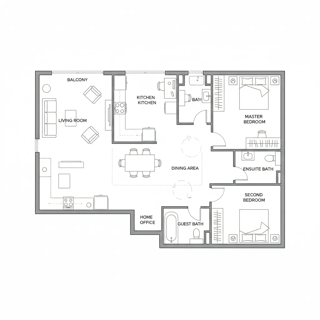top view apartment floor plan layout used for testing floor planner software