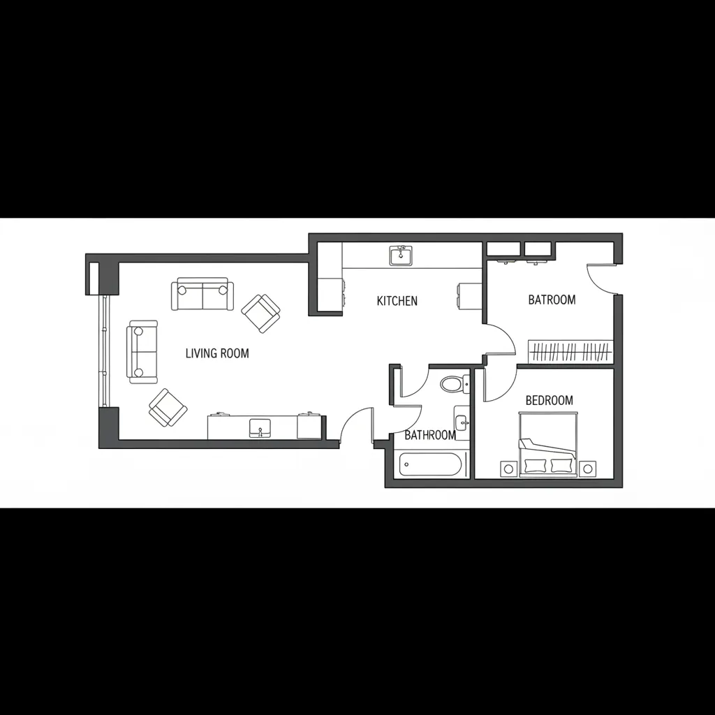 Clean 2D apartment floor plan layout used in rental property listings