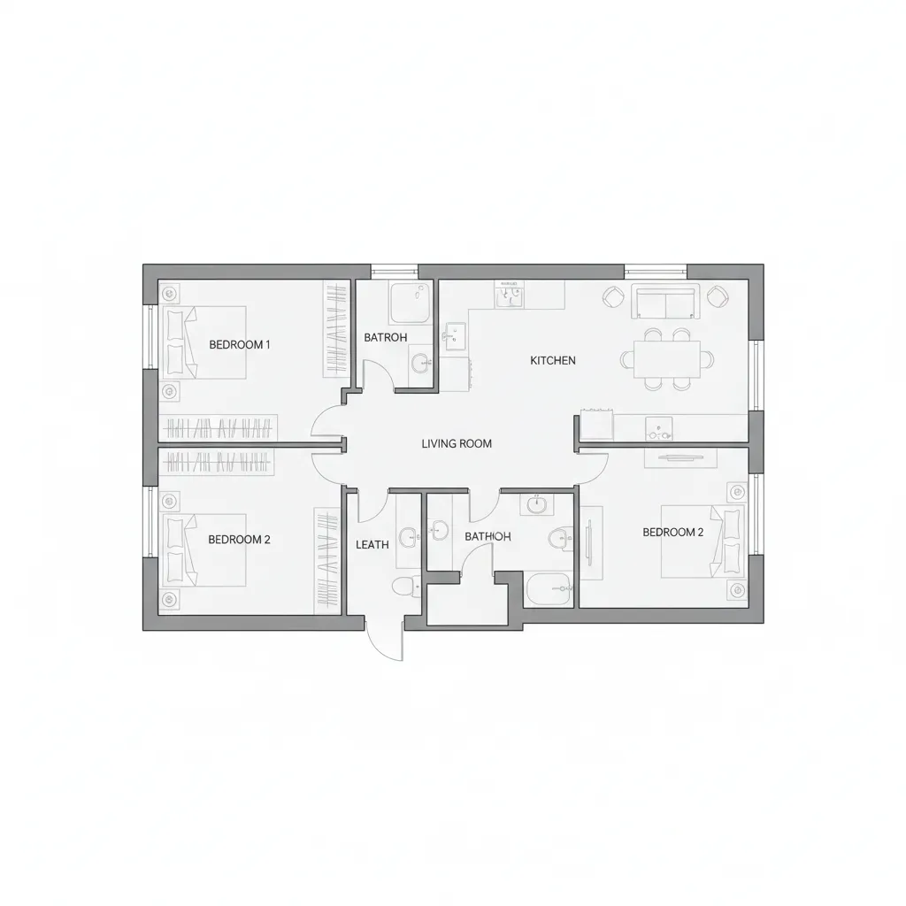 Apartment floor plan showing bedroom and shared living space layout