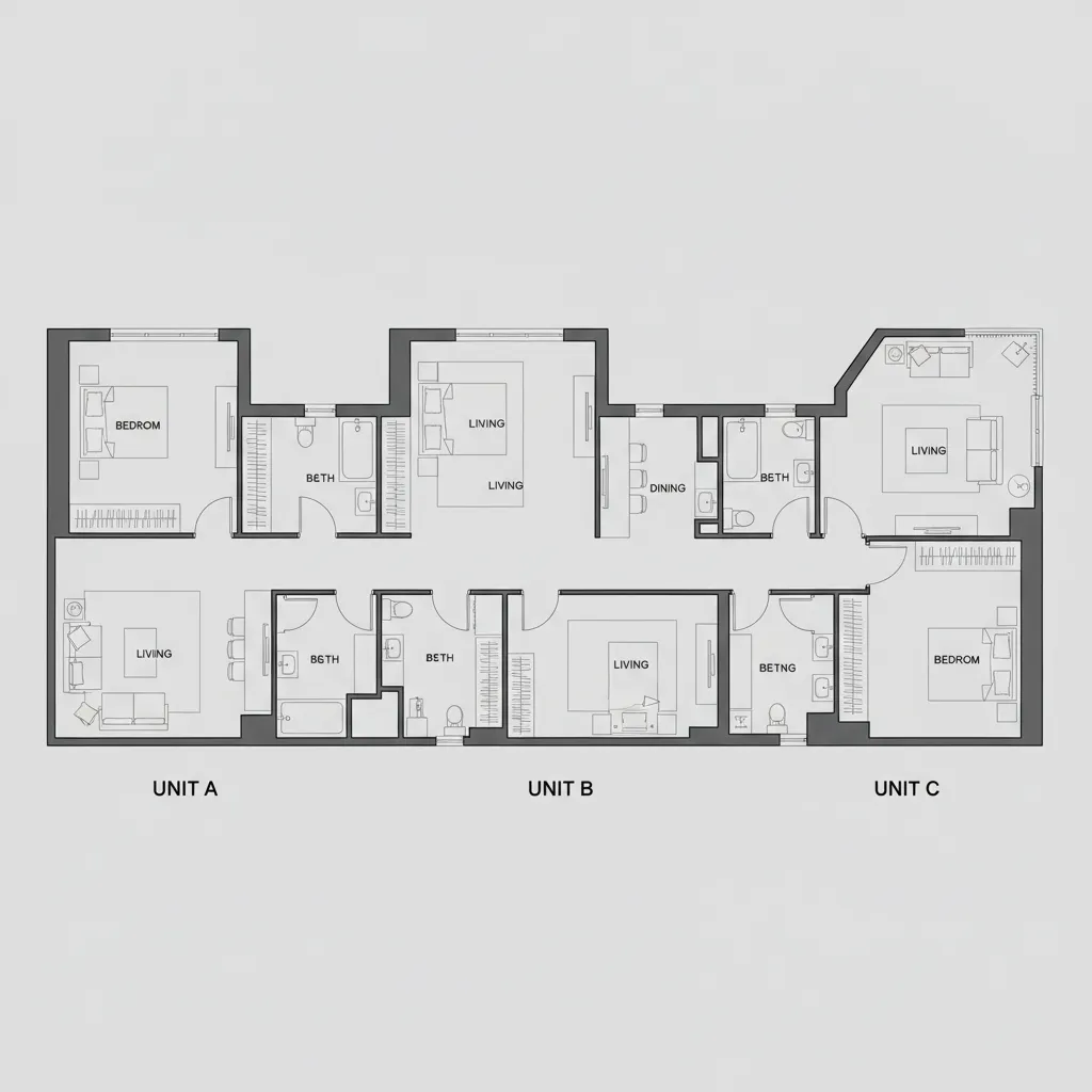 Architectural floor plan comparison between different apartment sizes