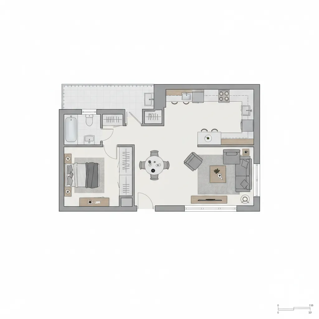 digital apartment floor plan layout with furniture placement visualization