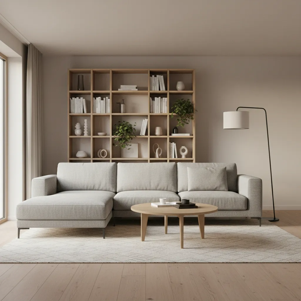 modern apartment living room showing sofa lighting rug and furniture layout