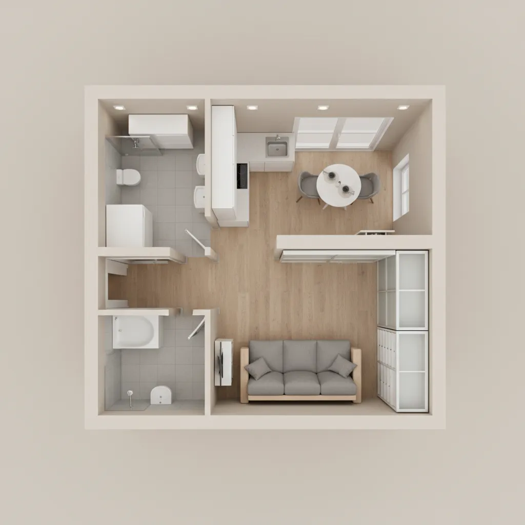 3d apartment layout showing furniture placement planning