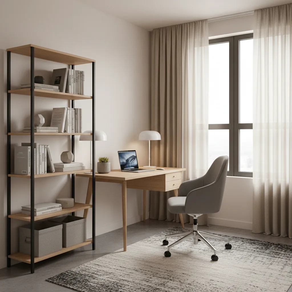 Home office corner inside a modern apartment bedroom workspace