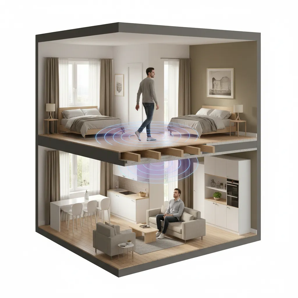 Apartment living room showing how footsteps transfer vibration through floors
