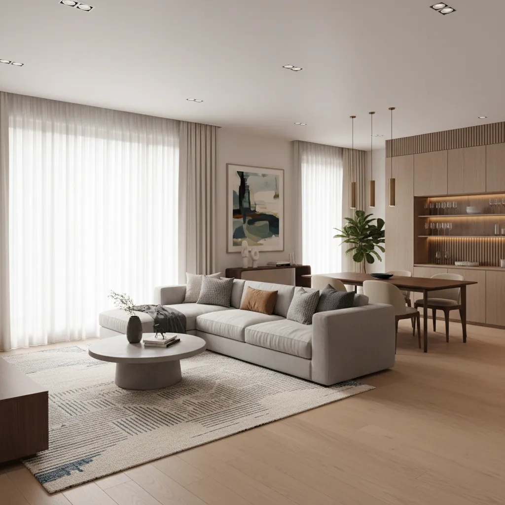 Visualización 3D final de apartamento moderno