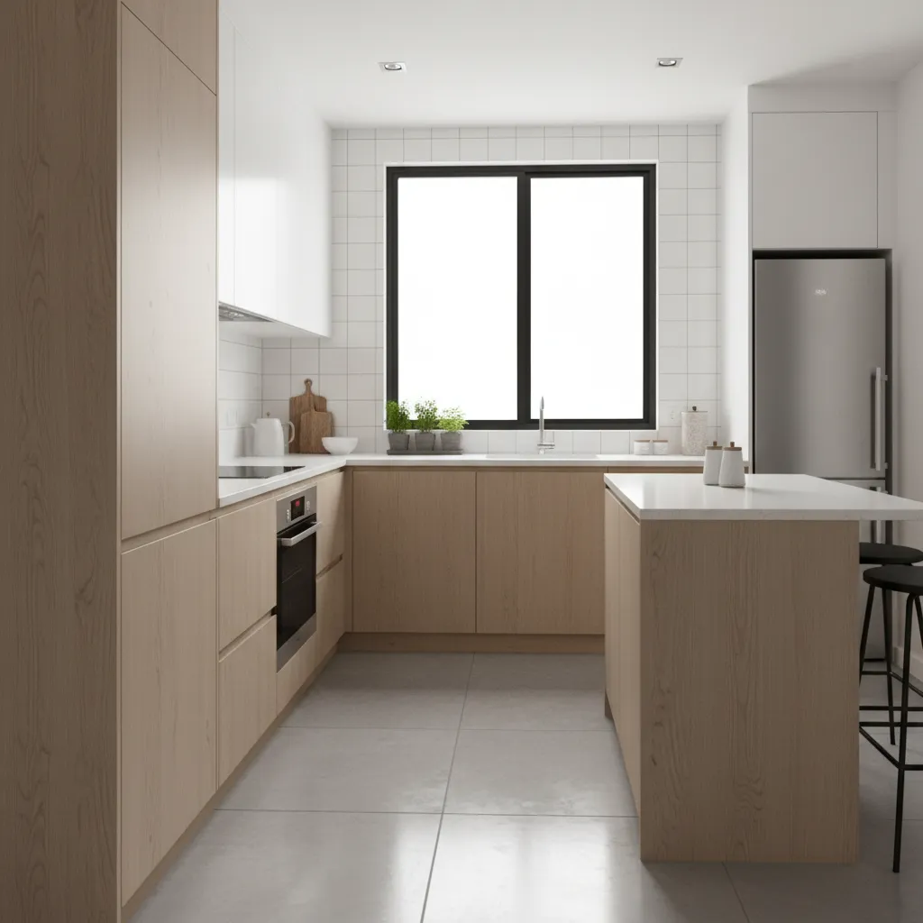 bright modern apartment kitchen interior with efficient layout