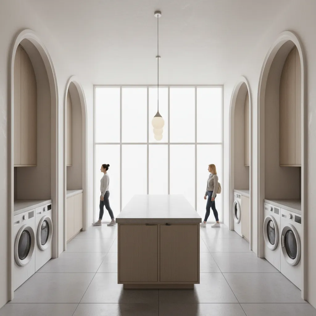 open layout apartment laundry room showing clear sightlines and shared access