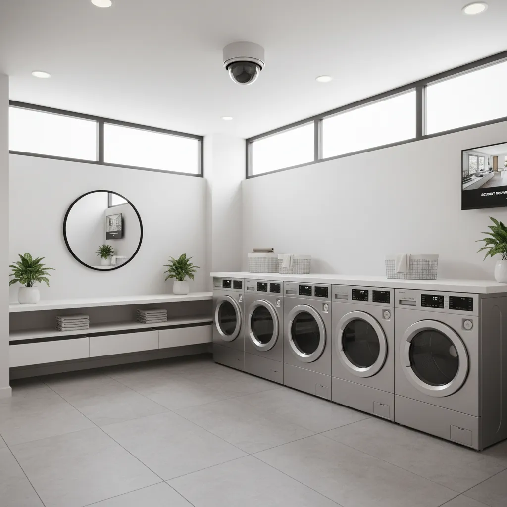 security camera installed inside apartment laundry room for resident safety