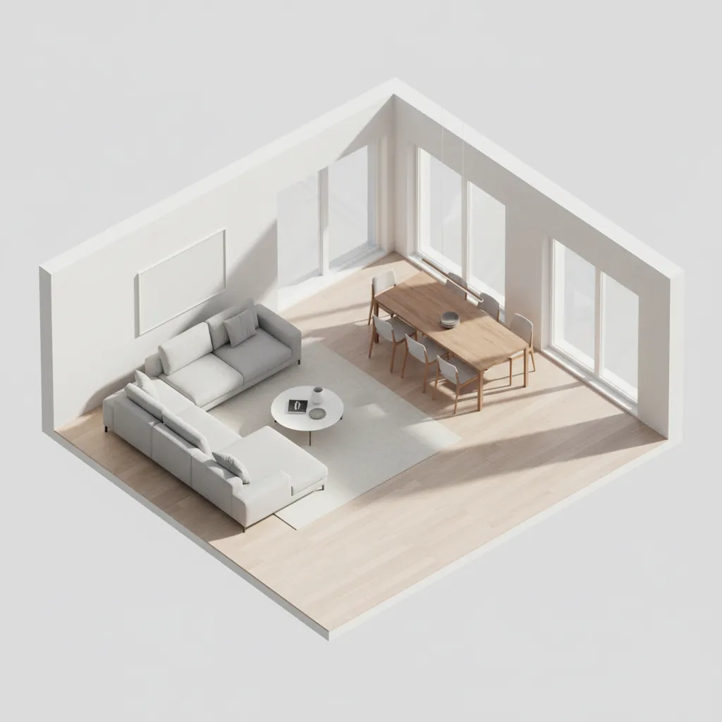 3D apartment layout showing furniture placement planning