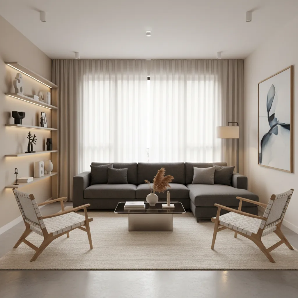 Distribución de muebles en salón moderno de piso