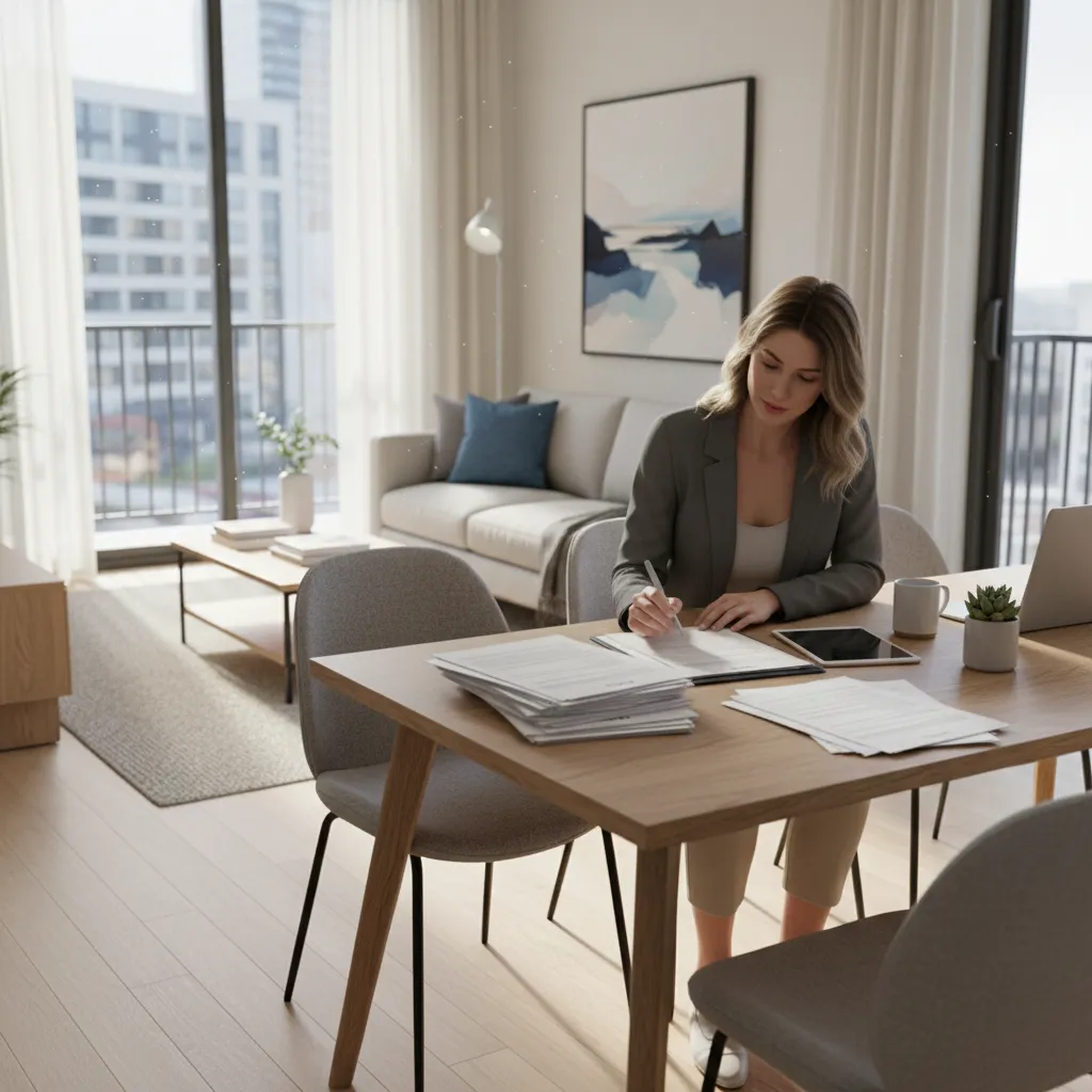 Tenant reviewing apartment lease agreement before submitting notice to vacate