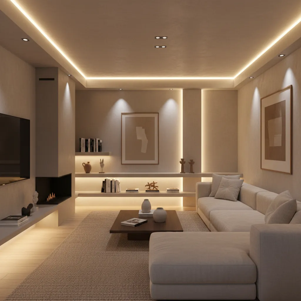 Ejemplo de iluminación interior moderna en sala residencial