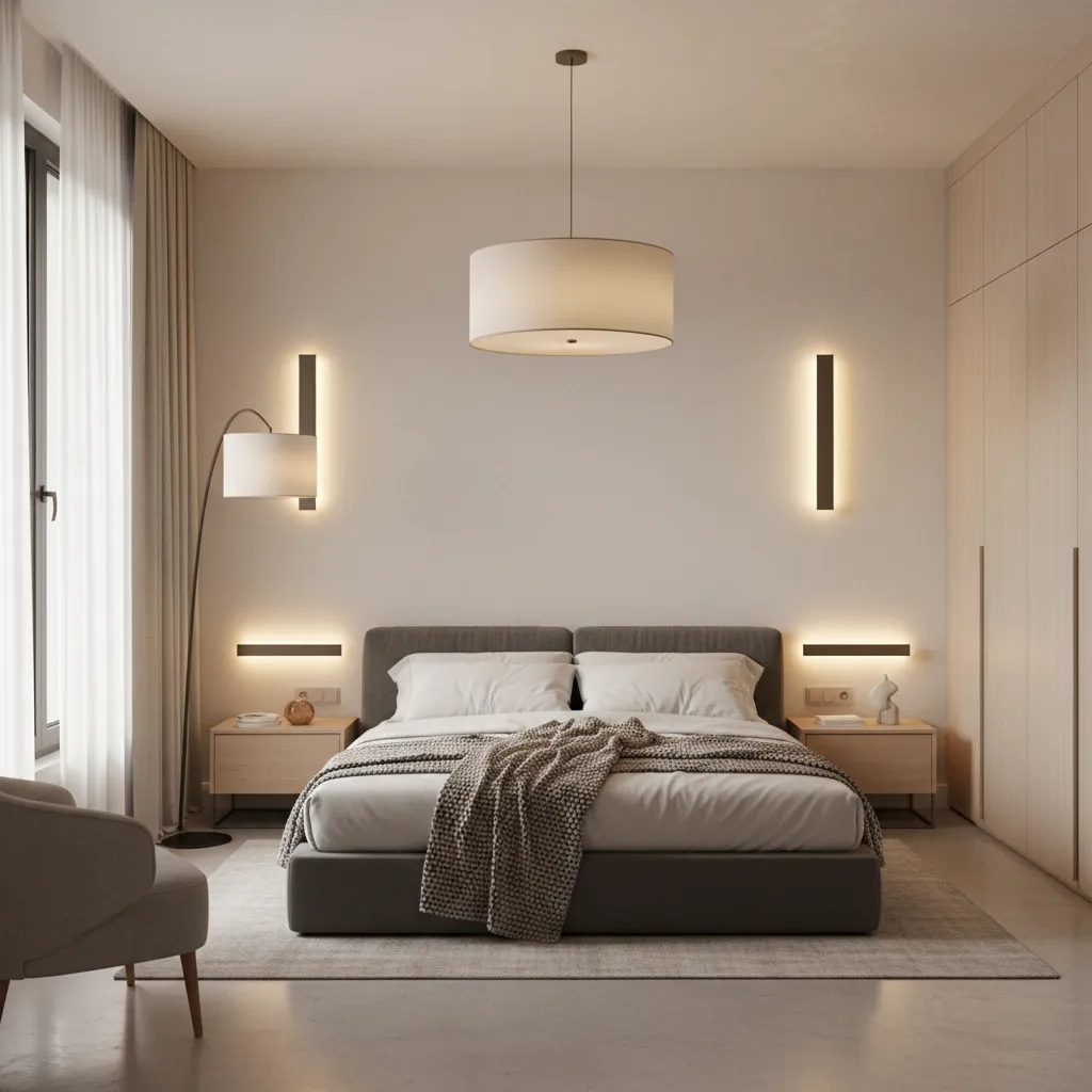 Modern bedroom lighting design with warm ambient lights