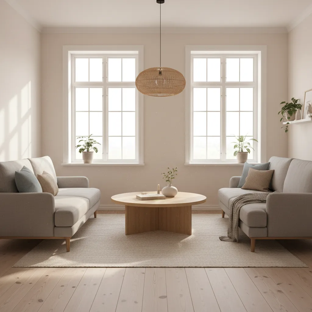Small apartment living room with two loveseats and round coffee table