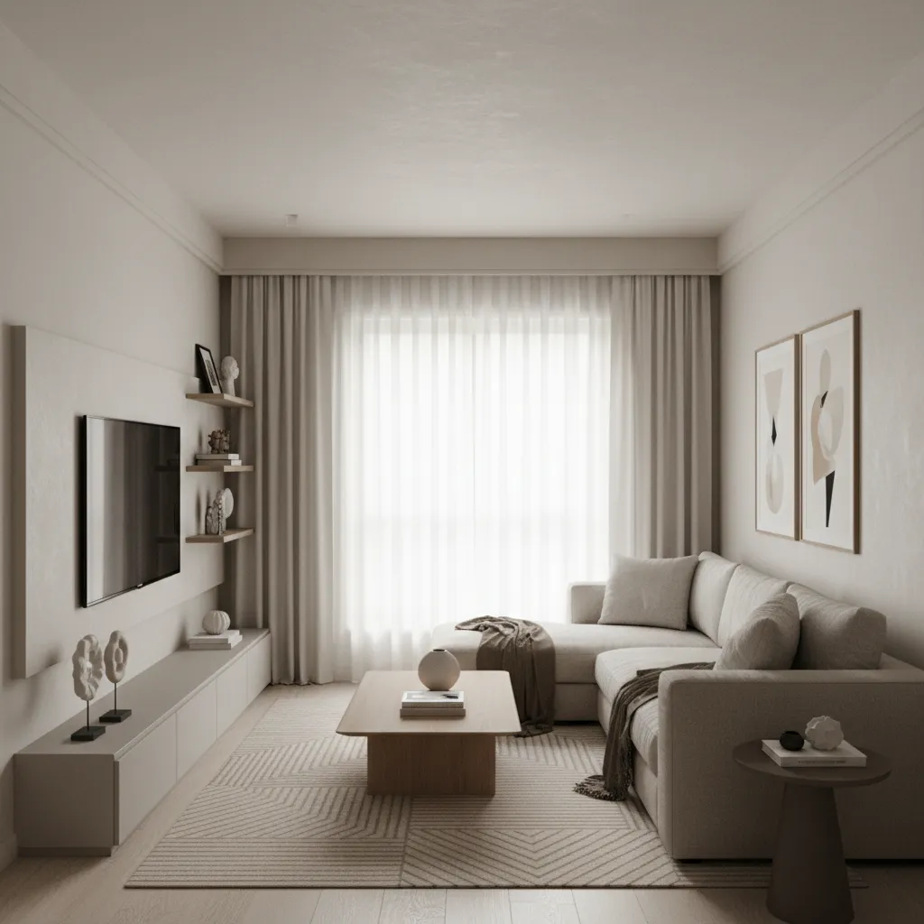 modern apartment living room with relatively low ceiling height