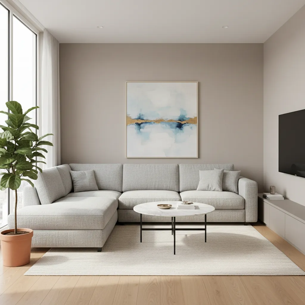 apartment size sectional placed in corner of small living room