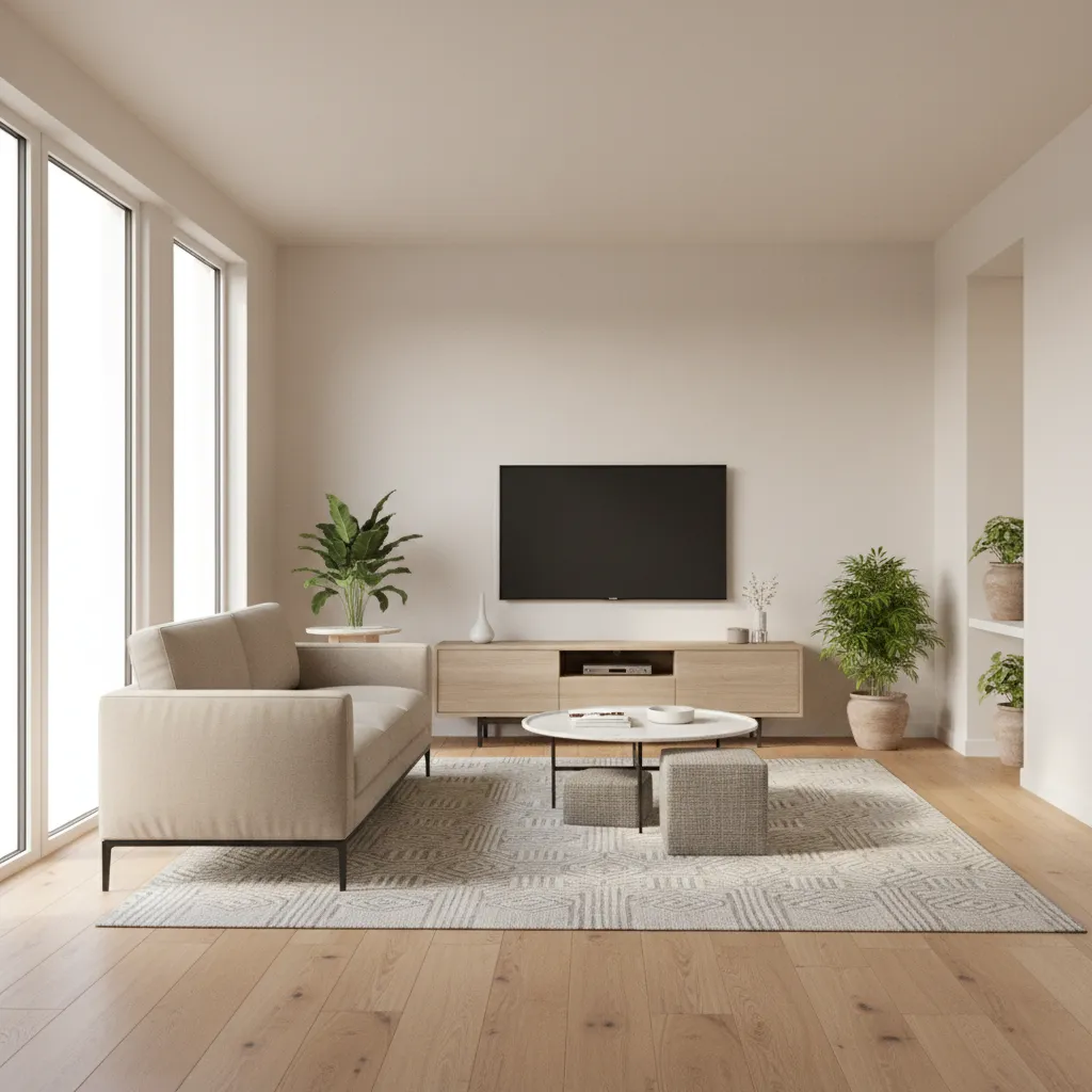 apartment size sofa in a compact square living room layout