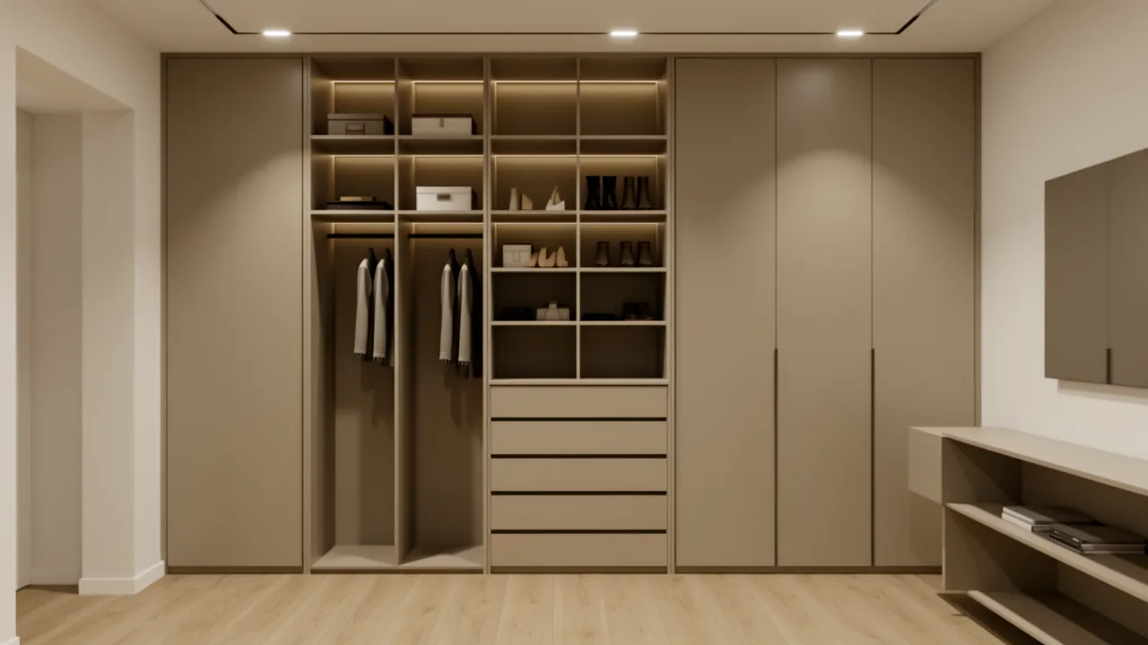 Built in storage cabinets in a modern apartment interior