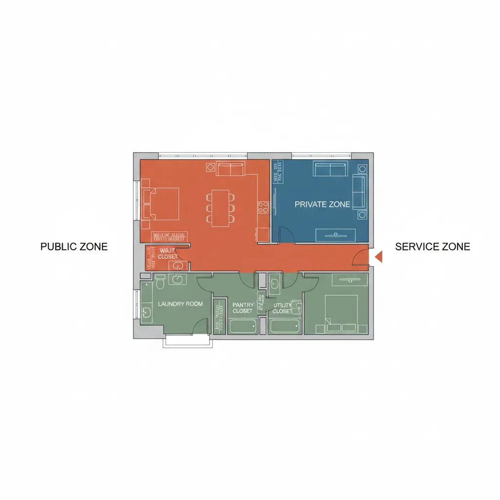 Diagram explaining functional zoning in apartment layouts