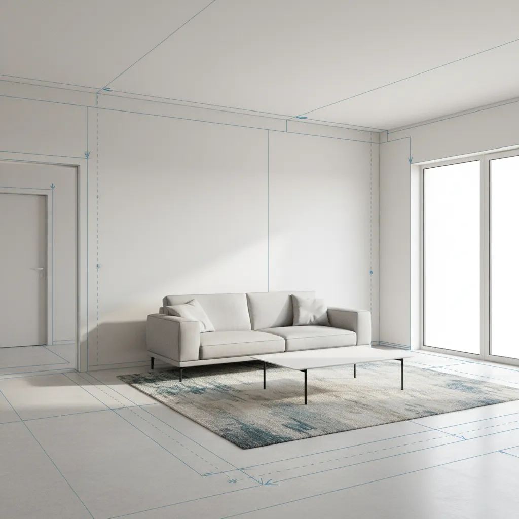 Modern apartment living room layout showing professional space planning