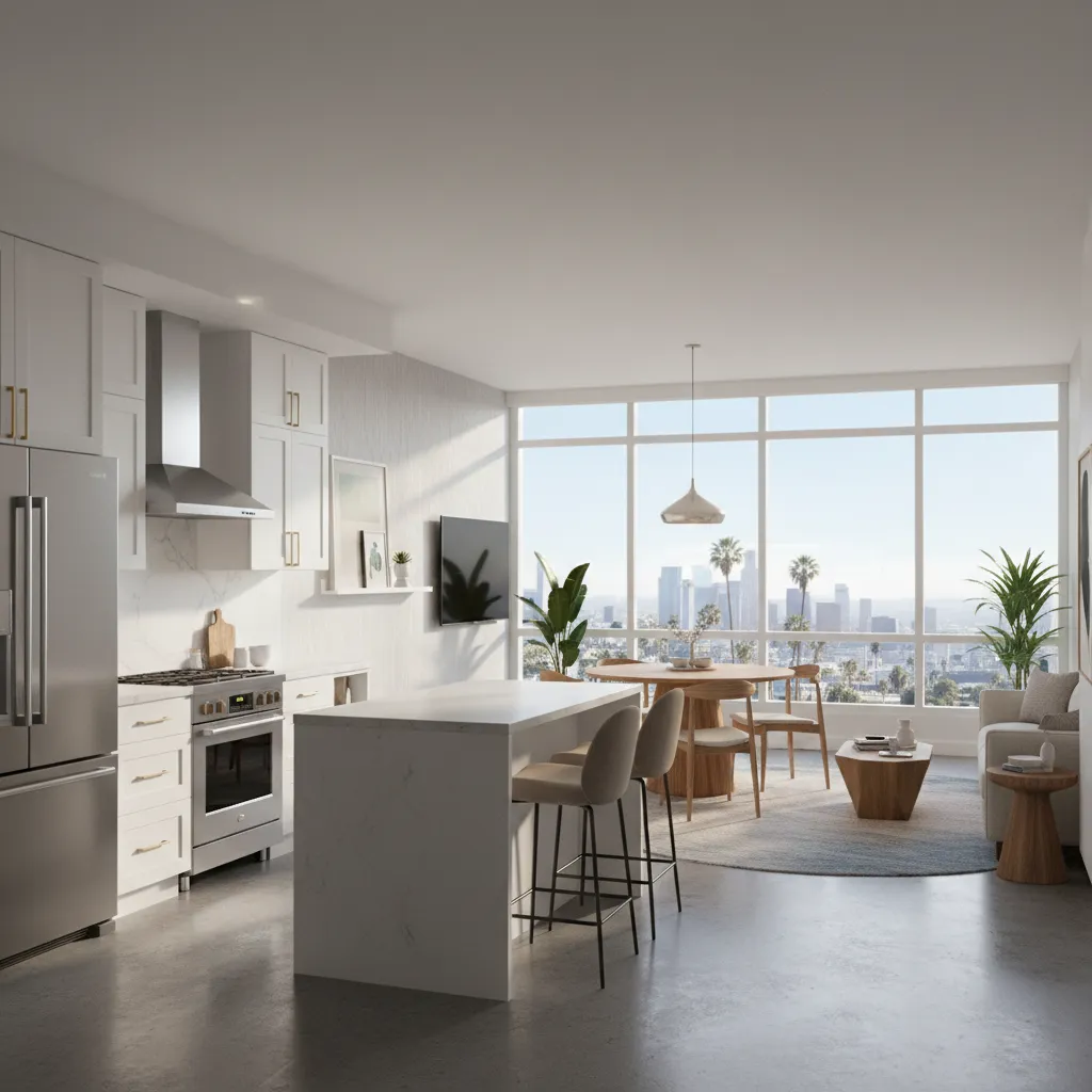 Apartment style hotel suite with full kitchen and dining area