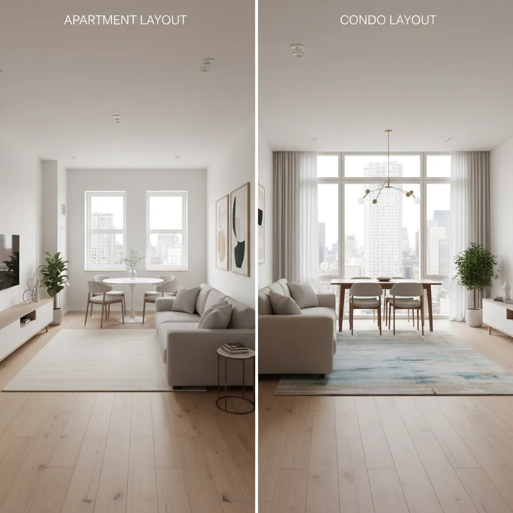 Apartment vs Condo Layout Rules for 22 x 13 Living Dining Rooms