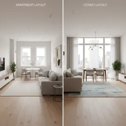 Apartment vs Condo Layout Rules for 22 x 13 Living Dining Rooms
