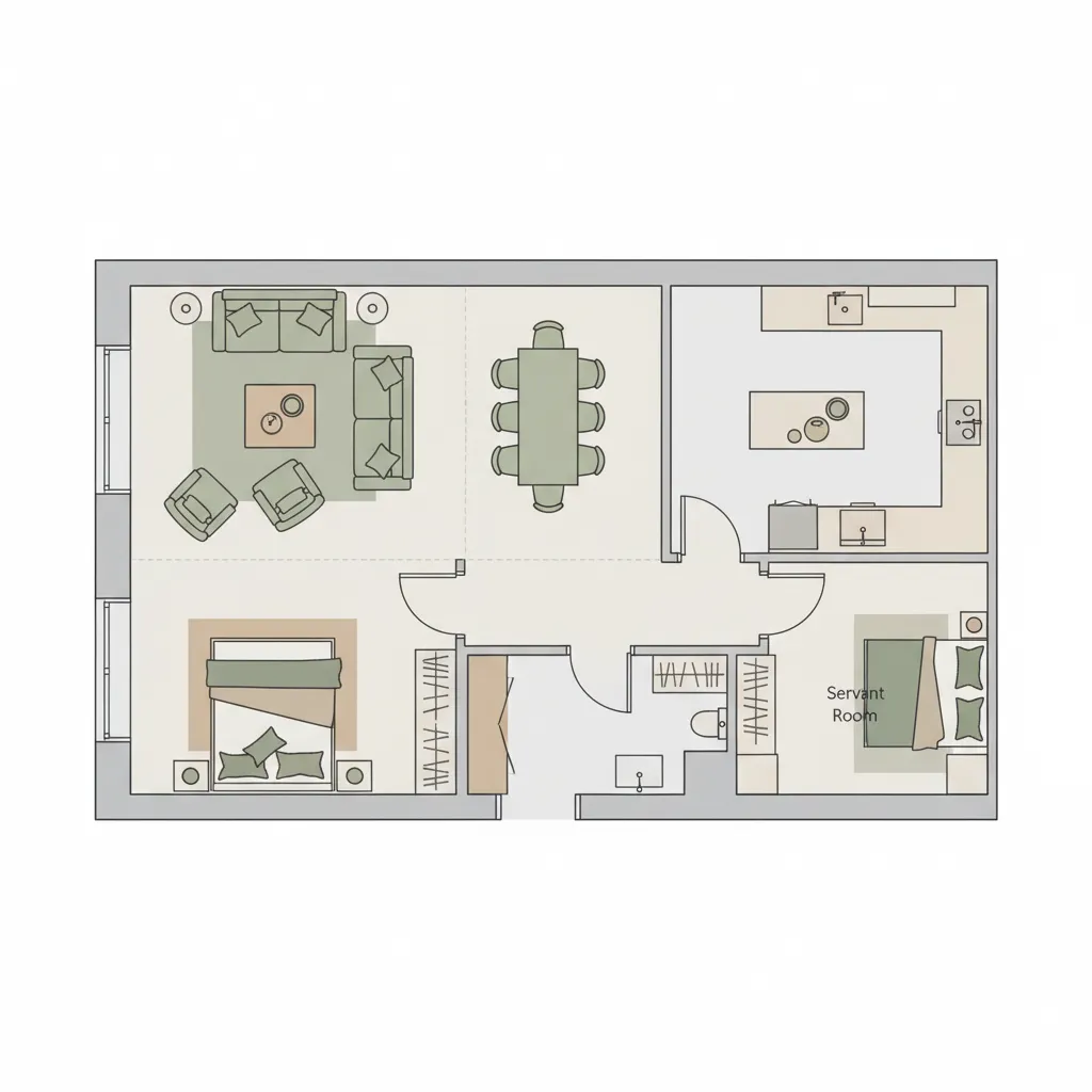 Apartment zoning showing family area and service area separation