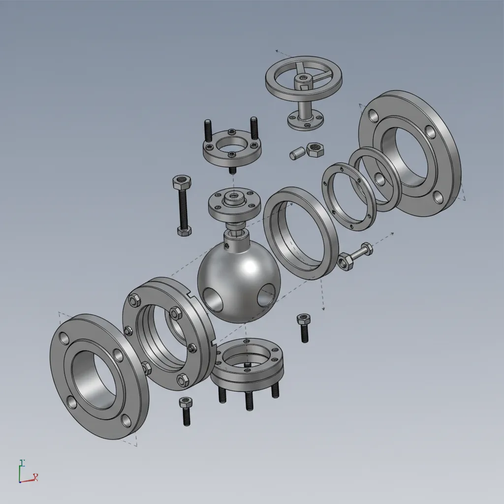 Detailed 3D CAD model of an industrial API 6D ball valve assembly