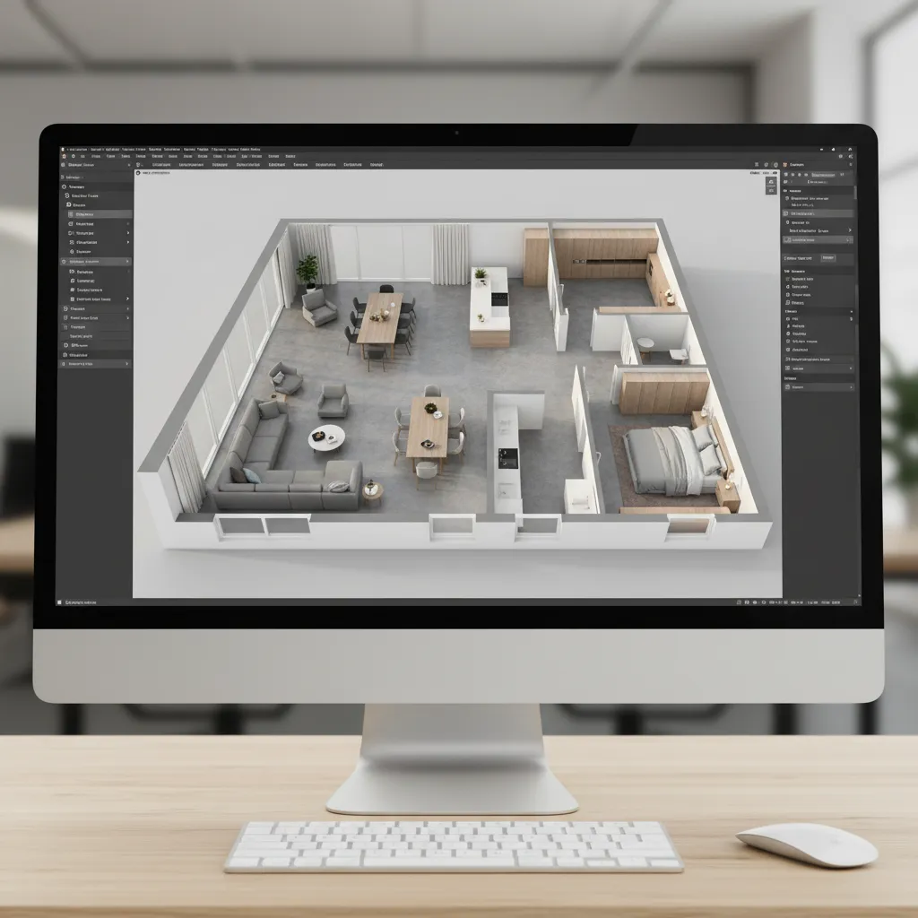 tampilan denah rumah dalam bentuk 3D pada aplikasi desain
