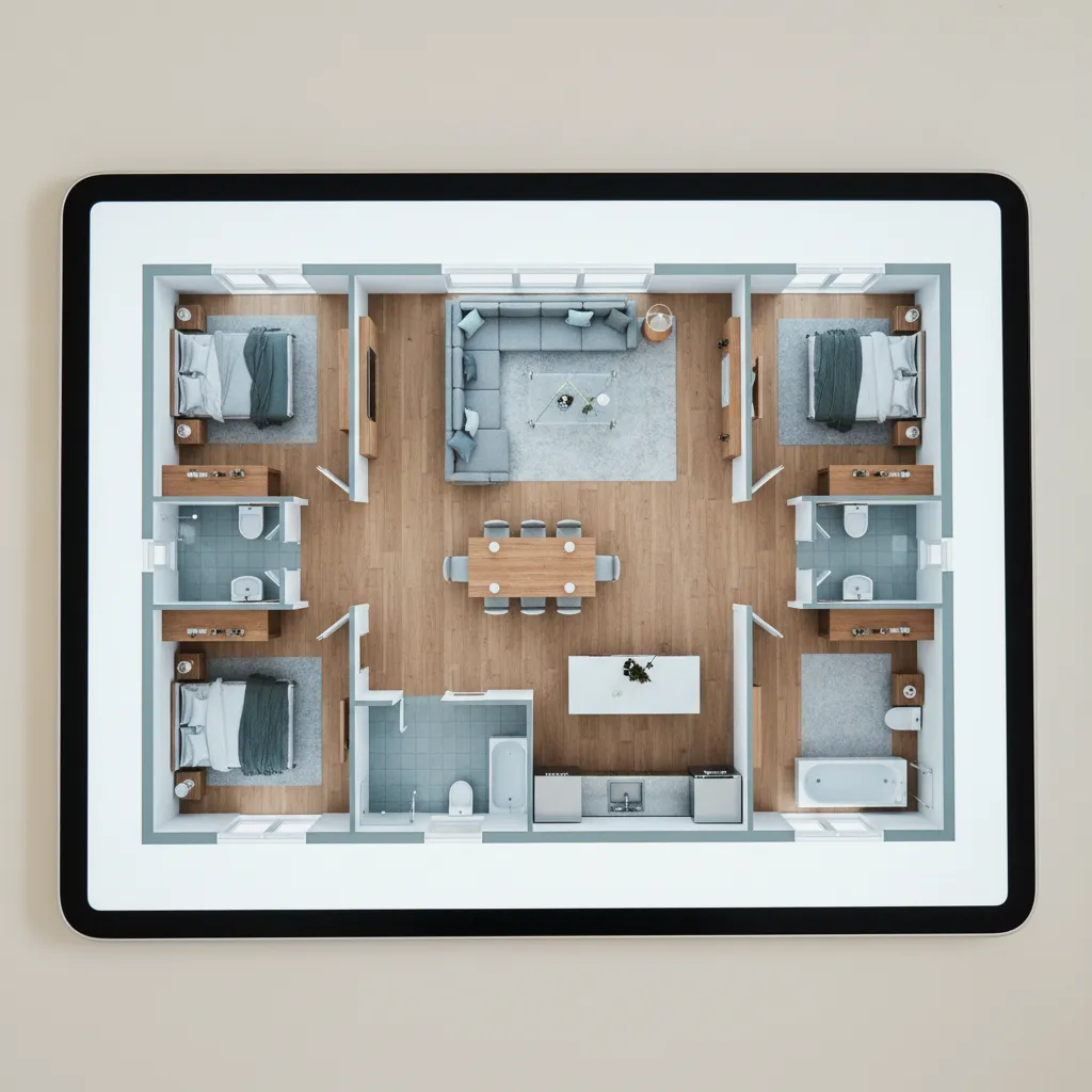 Tampilan aplikasi denah rumah dengan visualisasi 3D