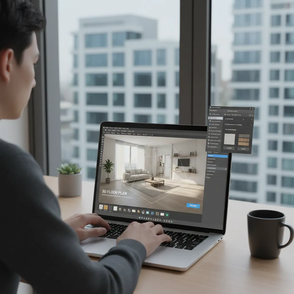 Desain rumah 3D dibuat menggunakan aplikasi di laptop