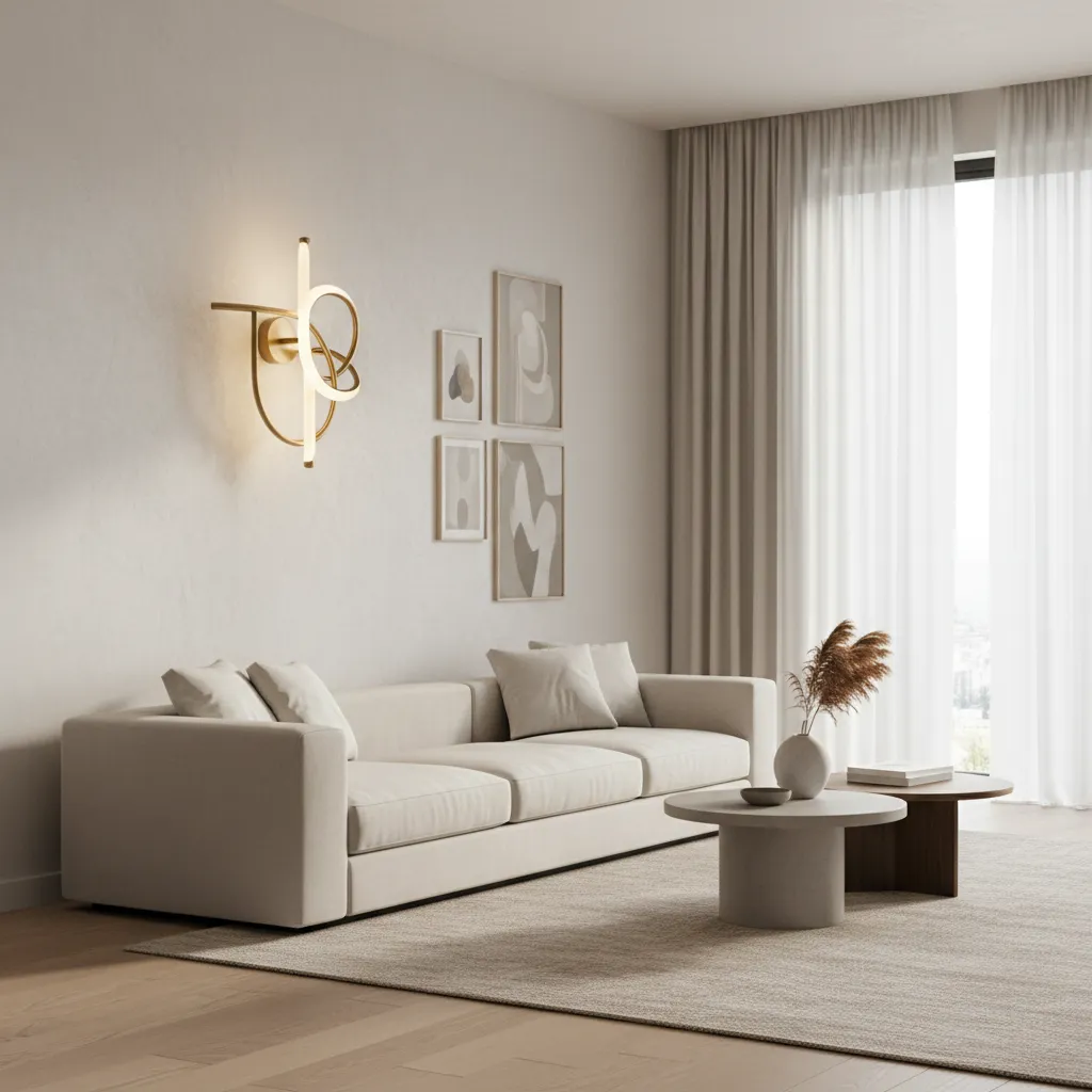 Aplique decorativo escultural en una pared de salón moderno