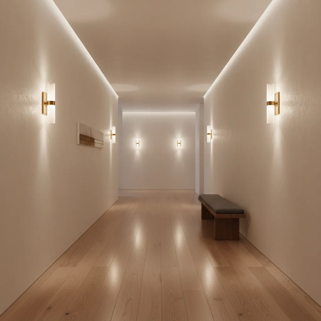Apliques de pared iluminando un pasillo moderno