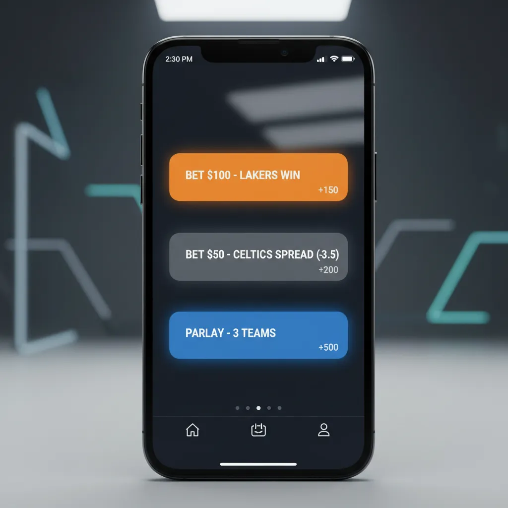 Aplicación móvil de apuestas deportivas con botones grandes y navegación simple