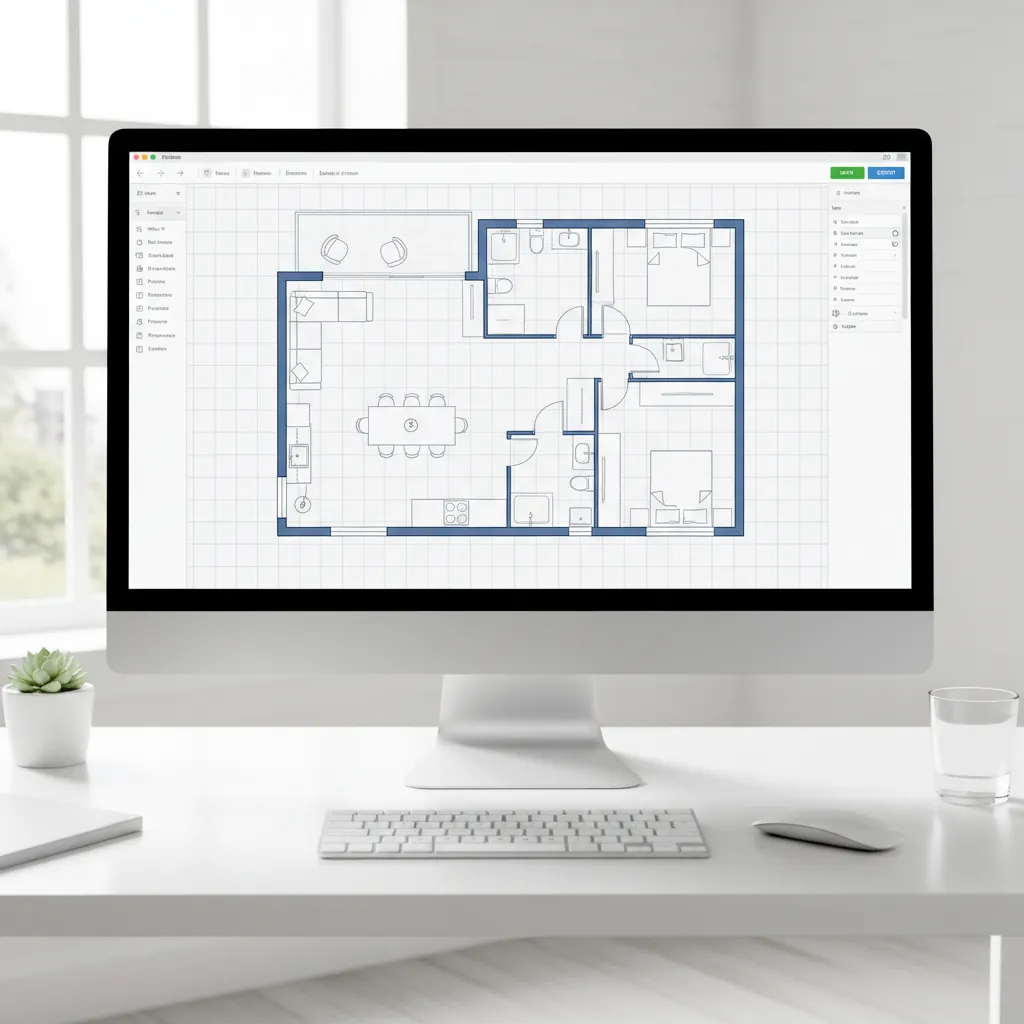 Plano digital de una casa creado en una aplicación de diseño