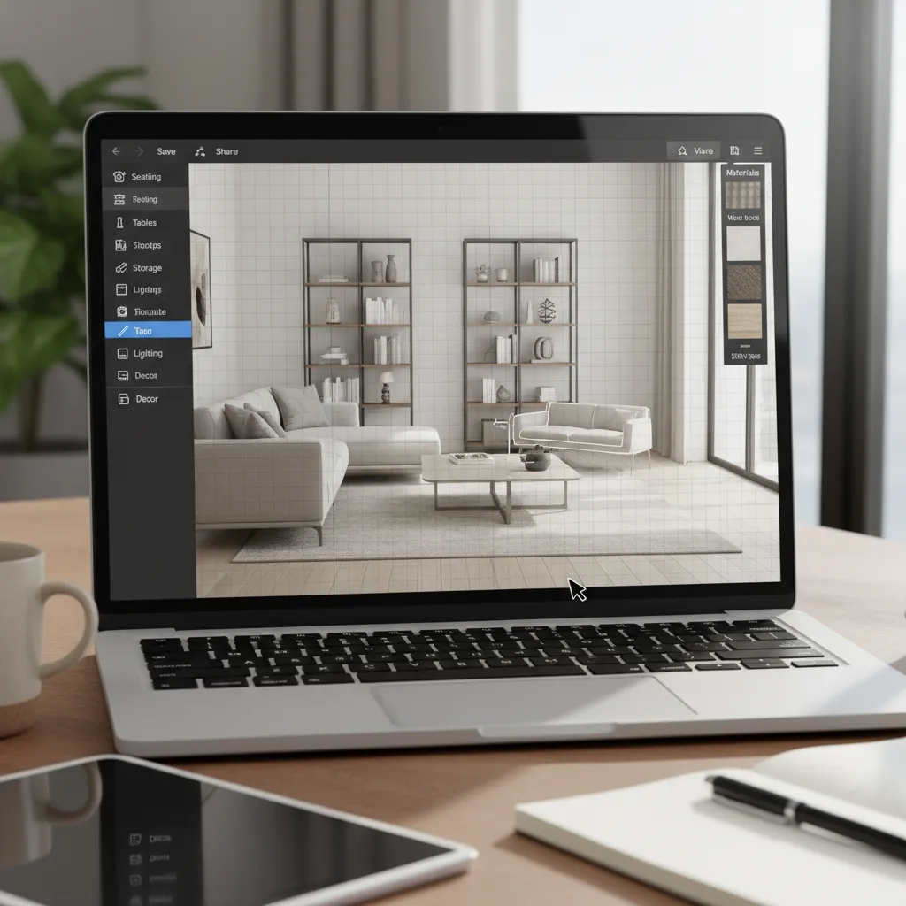 aplicación digital mostrando distribución de muebles en una habitación