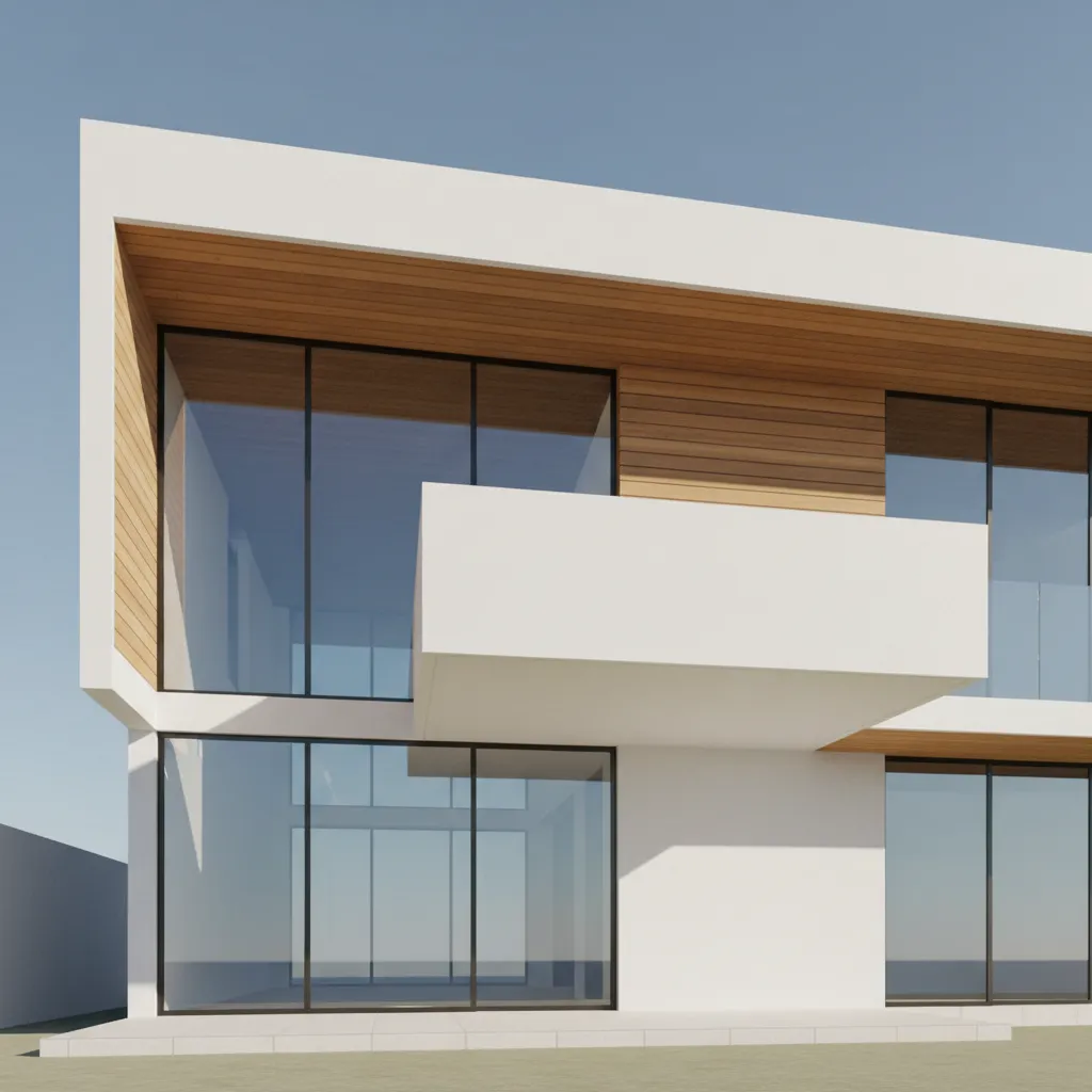 Modelo 3D de una casa moderna mostrando el diseño de fachada
