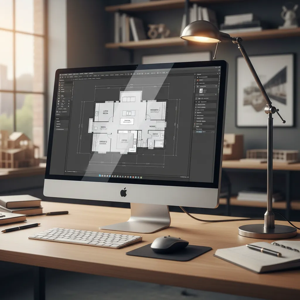 Plano digital de una vivienda visto en una aplicación de diseño