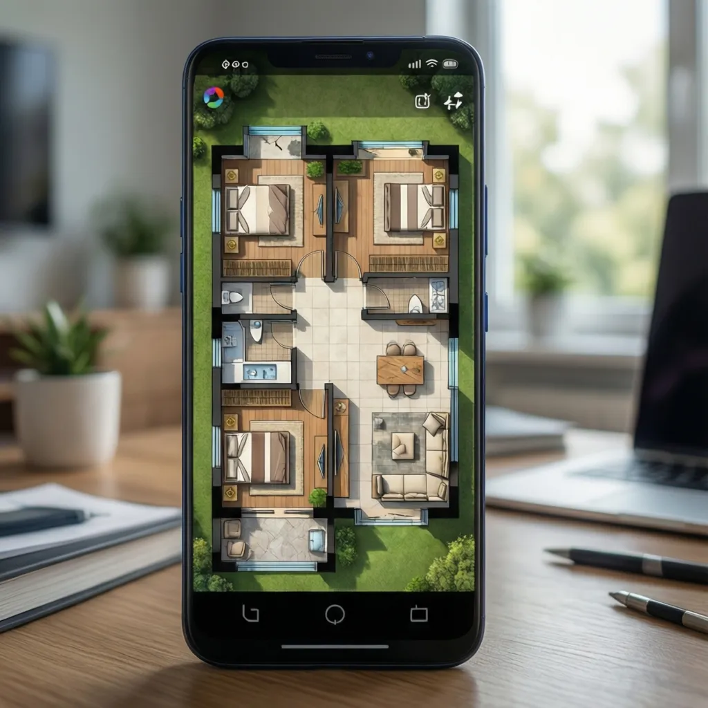 Interfaz de aplicación móvil mostrando plano 2D de una vivienda