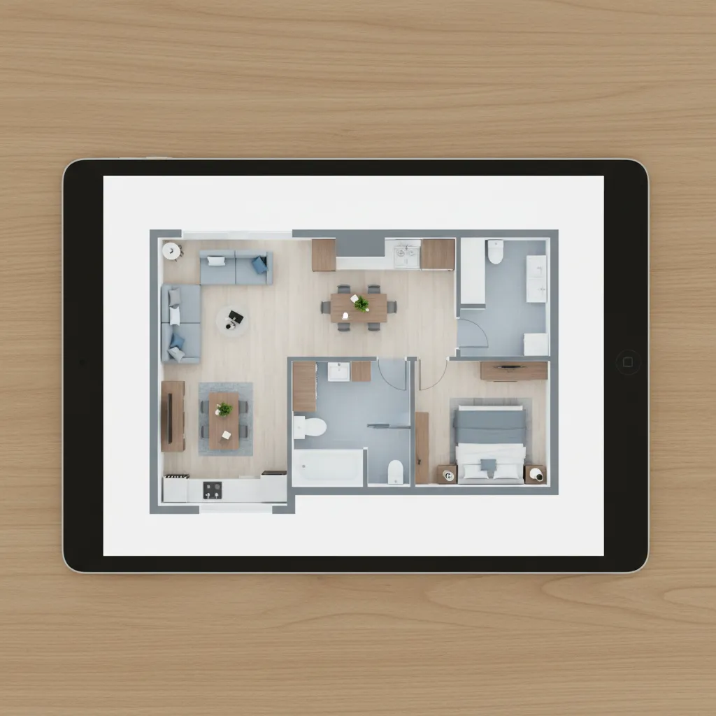 Plano digital de una habitación creado con una app de diseño de interiores