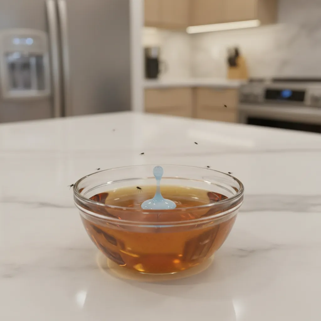 apple cider vinegar trap used to catch fruit flies in kitchen