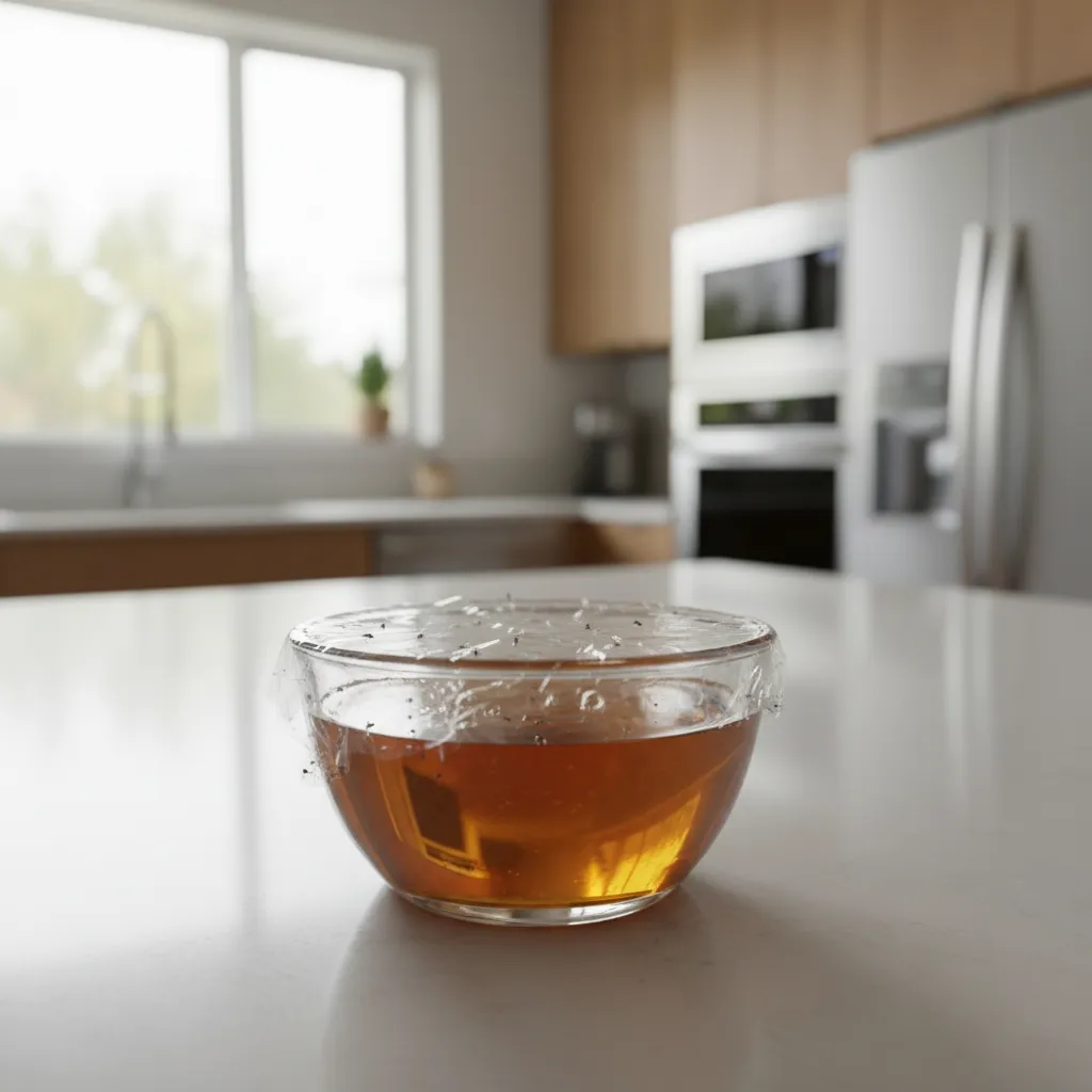 apple cider vinegar trap in small bowl for catching fruit flies