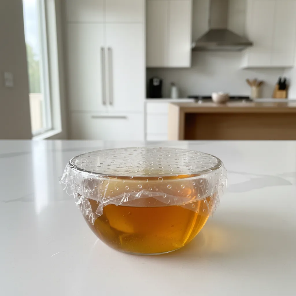 apple cider vinegar trap used to catch fruit flies in kitchen