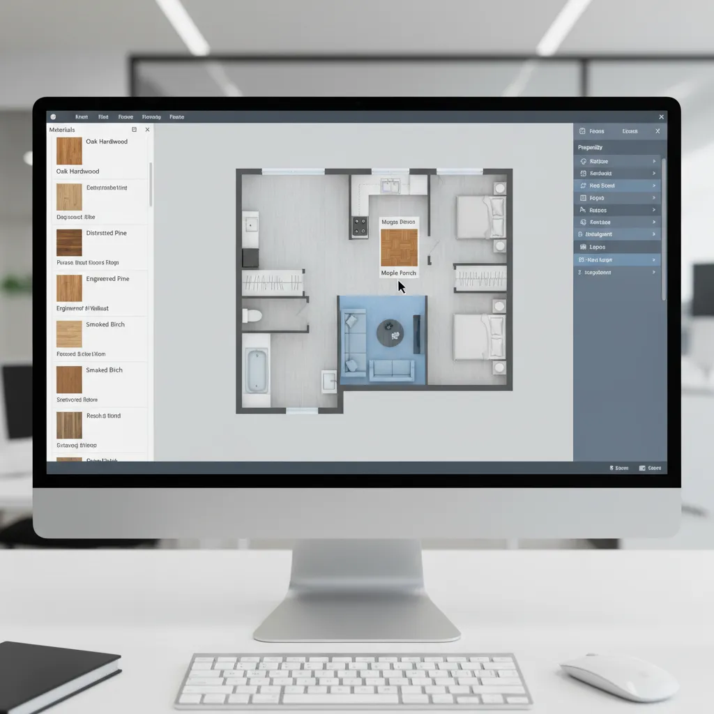 Applying wood flooring material from a materials library in a floor planning tool