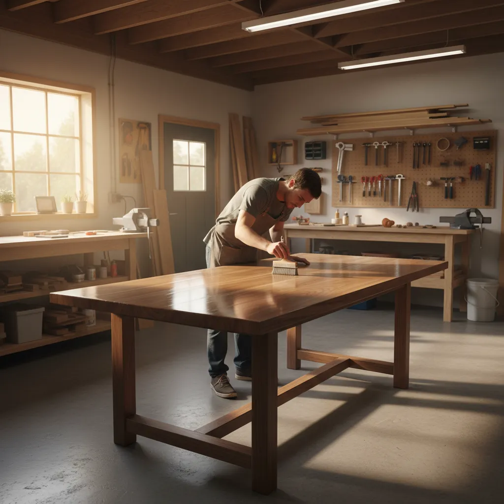 Applying polyurethane finish evenly on a refinished kitchen table
