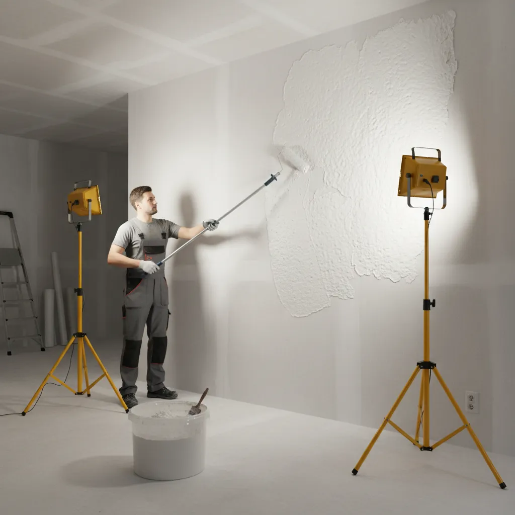 installer applying moisture resistant wallpaper adhesive with roller