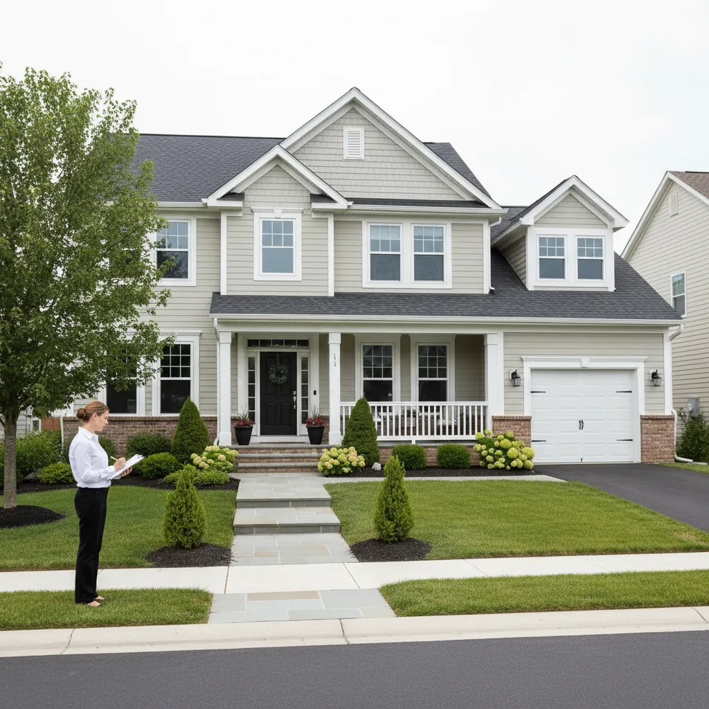 property appraiser observing front yard landscaping and home exterior